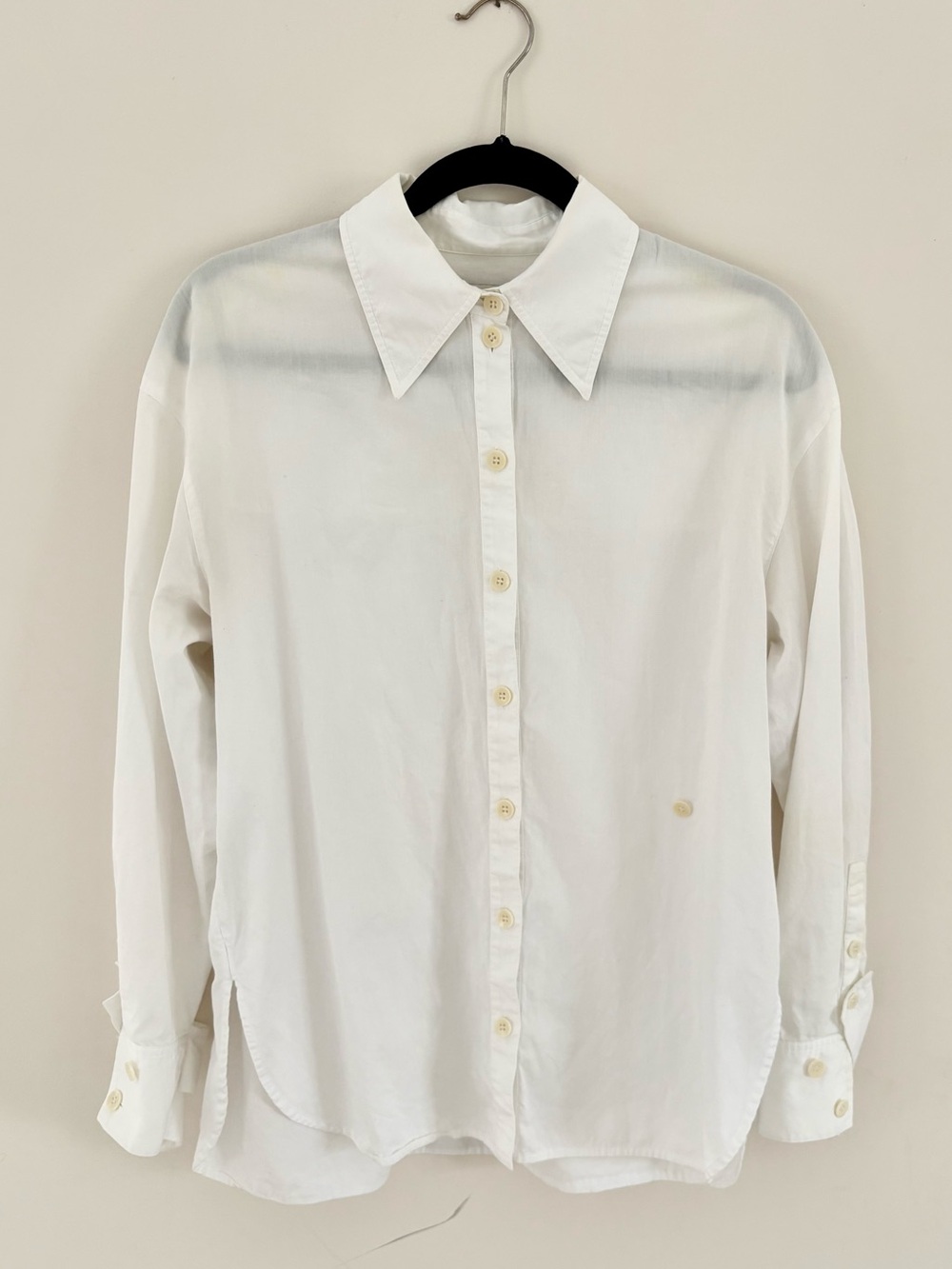 Tibi White Poplin Cotton Button Up Shirt Deconstructed Hem